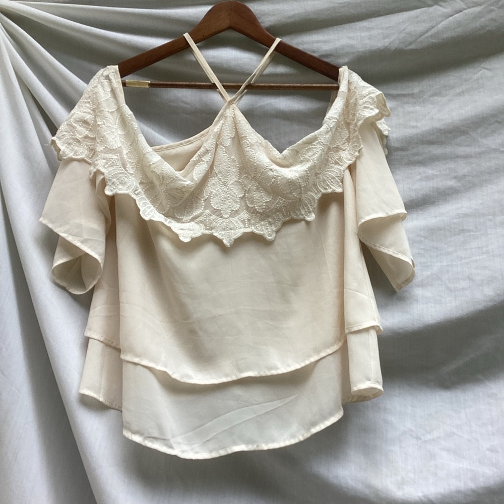 Dance & Marvel Cream Lace Layered Blouse off the shoulder, size large